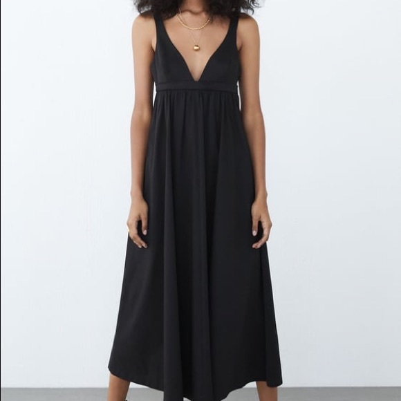 Zara Black Poplin Maxi Dress XS NWT - Picture 2 of 3